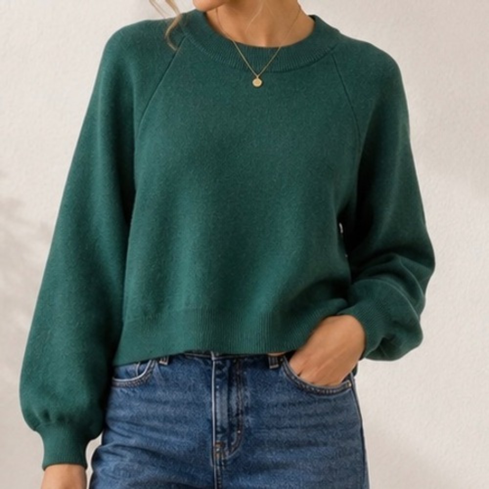 ALL:ROW Emerald Green Crewneck Raglan Sweater Large